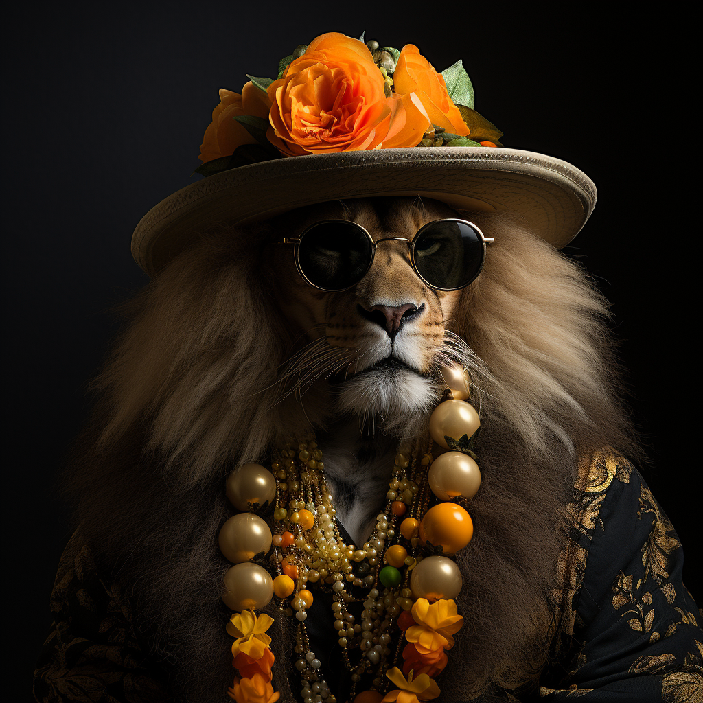 Cool lion in high fashion portrait