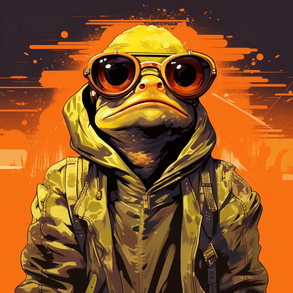 Colorful anime-style orange frog-man