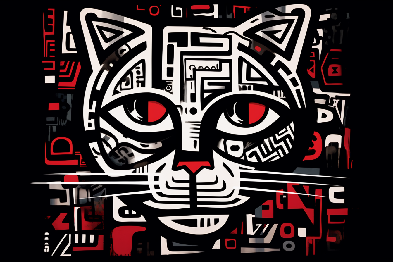 Colorful cat artwork by Keith Haring