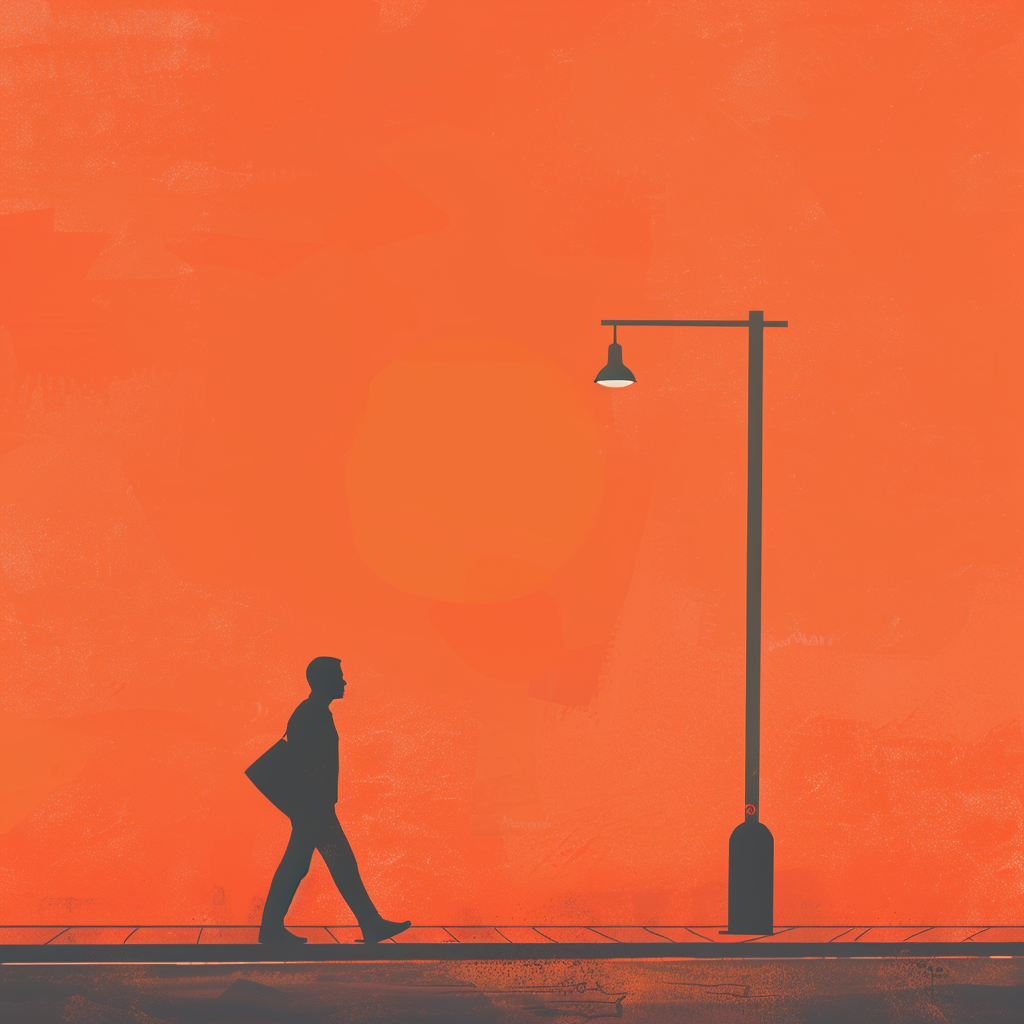 Illustration of guy walking quickly