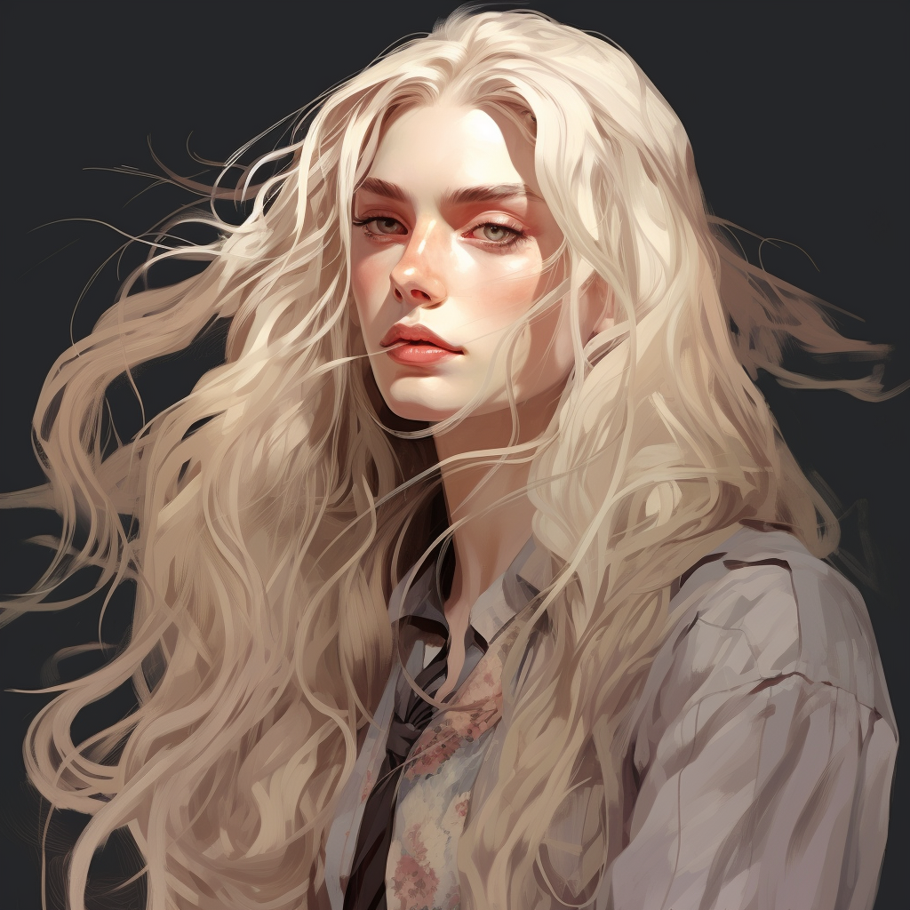 Stylish non-binary wizard with long blonde hair