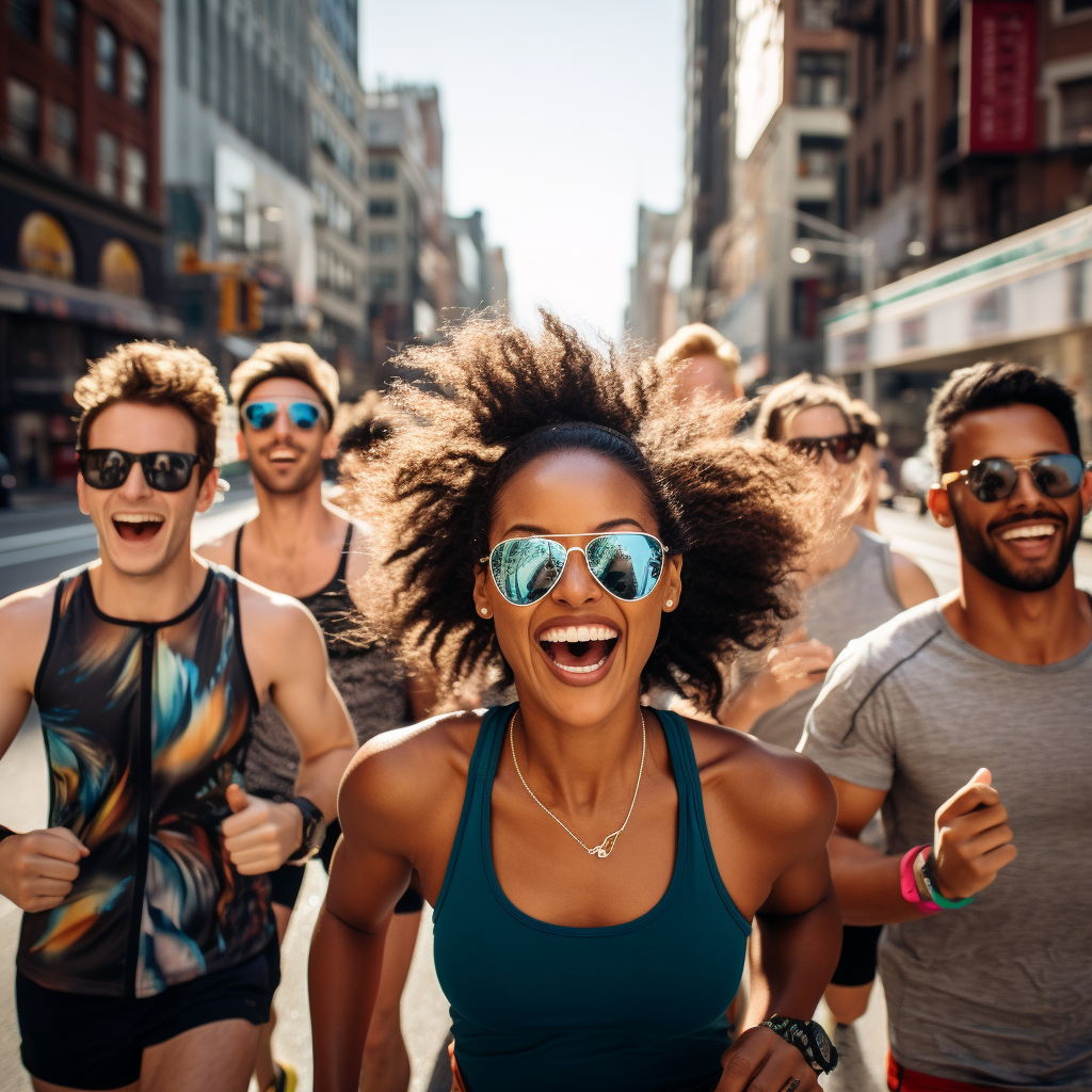 Group of cool runners in sunglasses