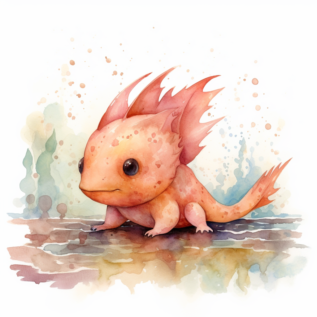 Copper Axolotl Watercolor Abstract Creature