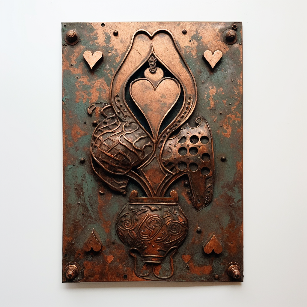 Copper Metal Sculpture of Playing Cards - Jack of Spades