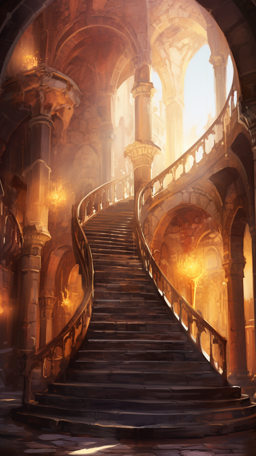 Interior of a magical copper stairway