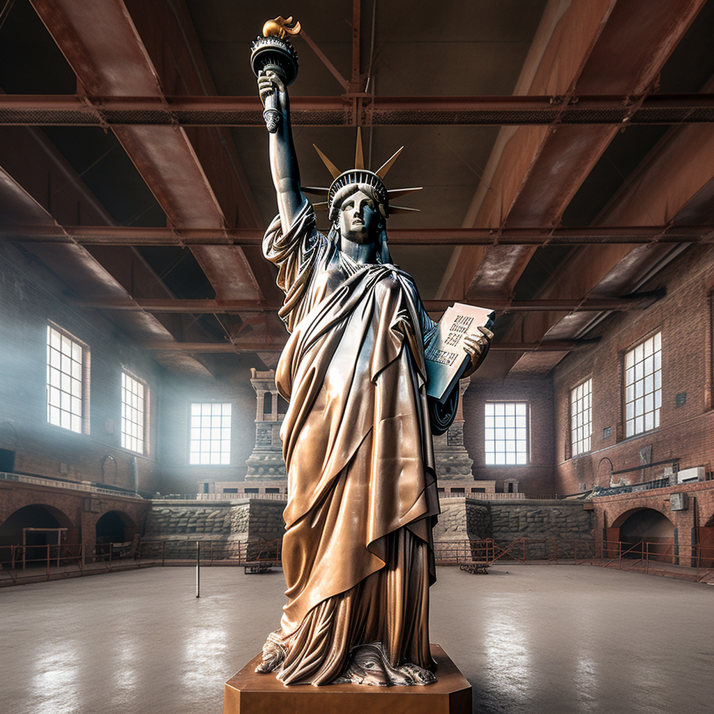 Beautiful copper statue on Ellis Island