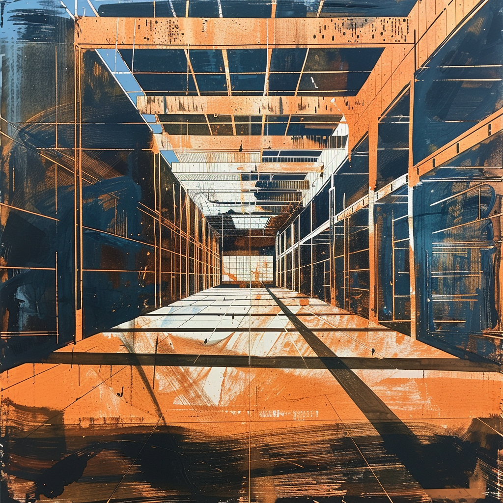 Copper warehouse sketch on gradient background