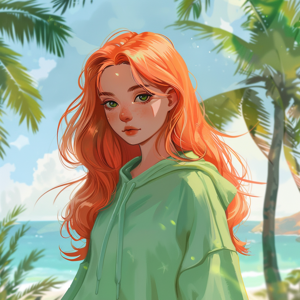 Coral Haired Girl in Disney Style