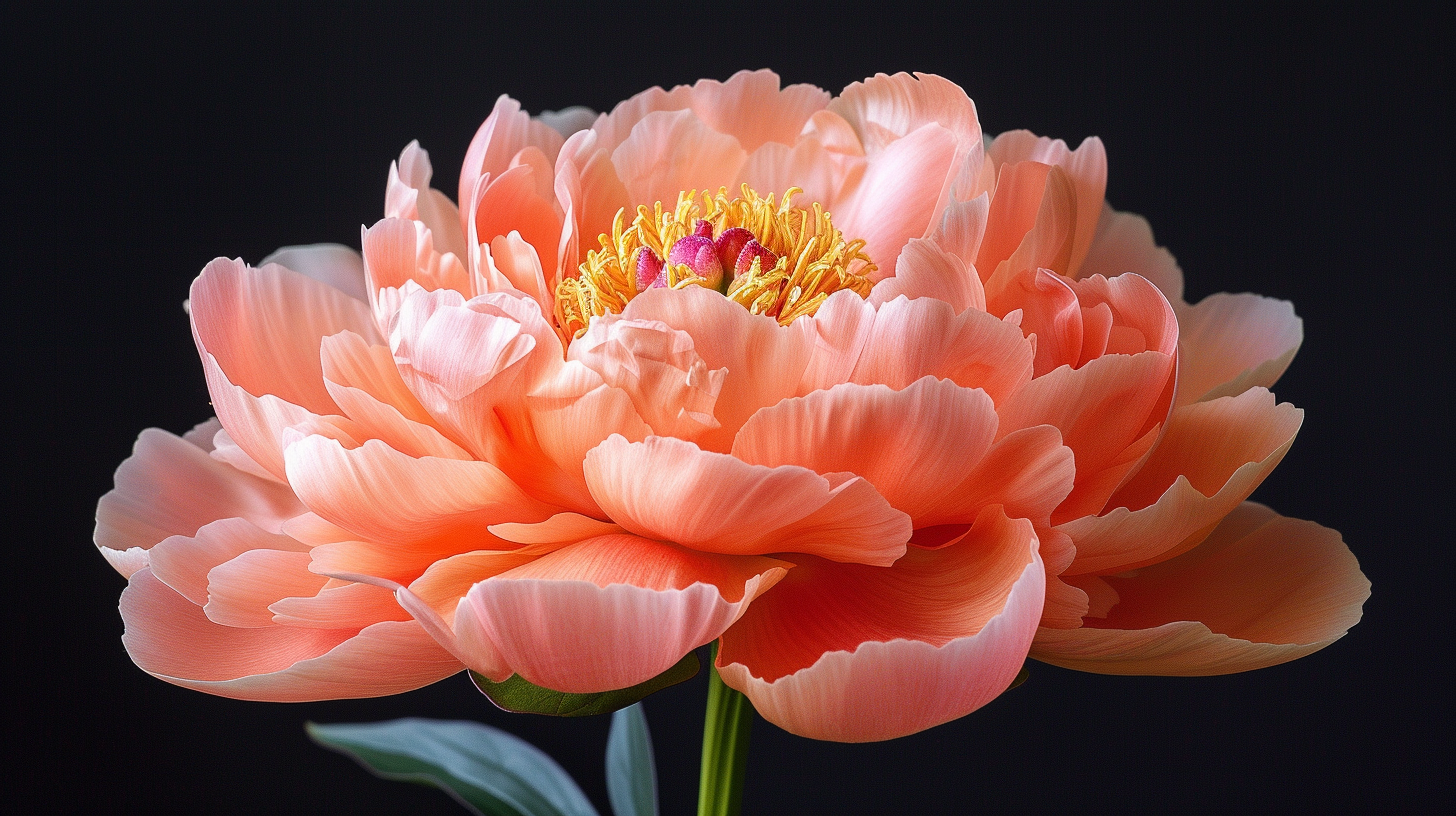 Coral Peony Bloom Petals Stamens