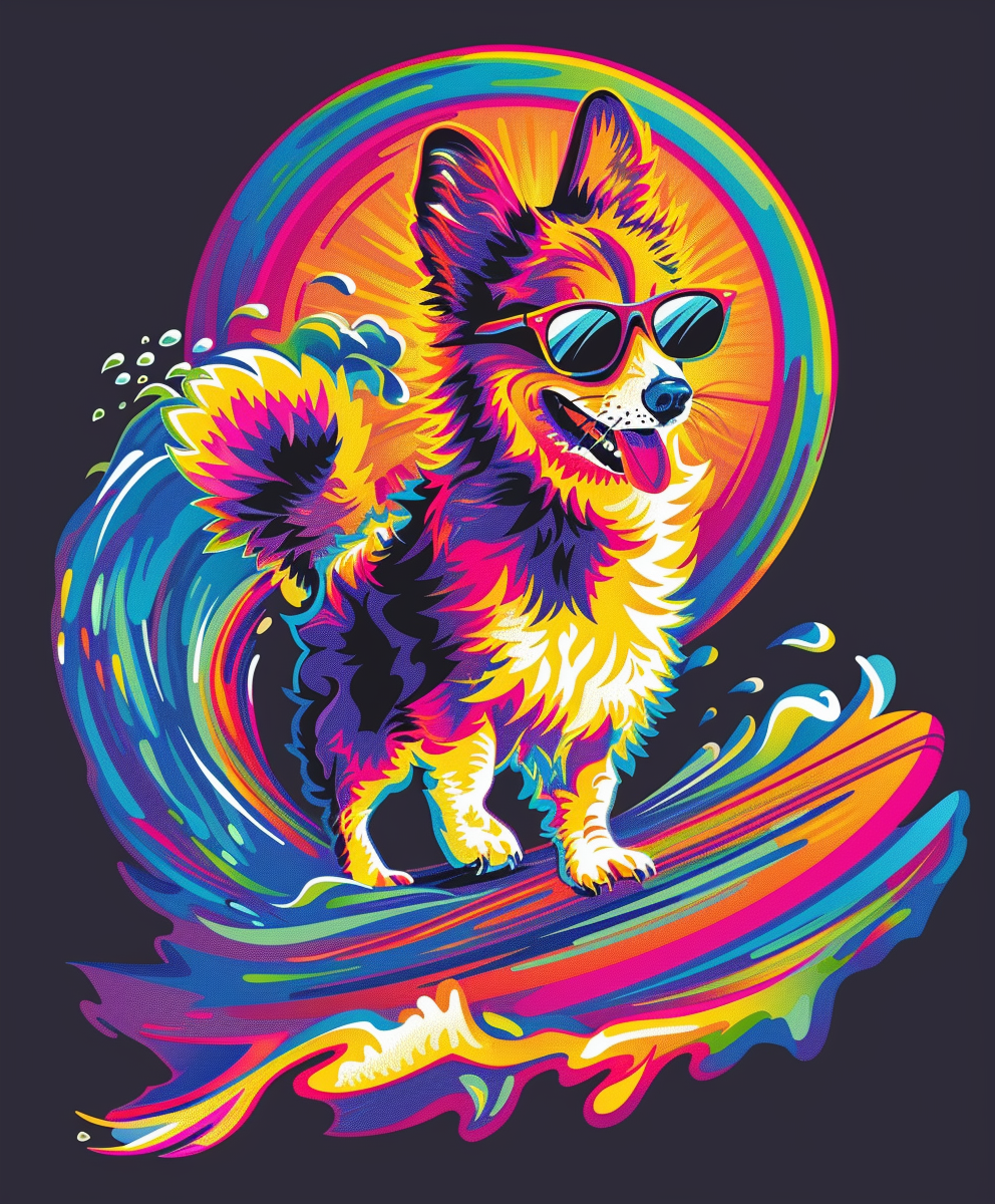 Corgi Dog Surfing Rainbow Wave