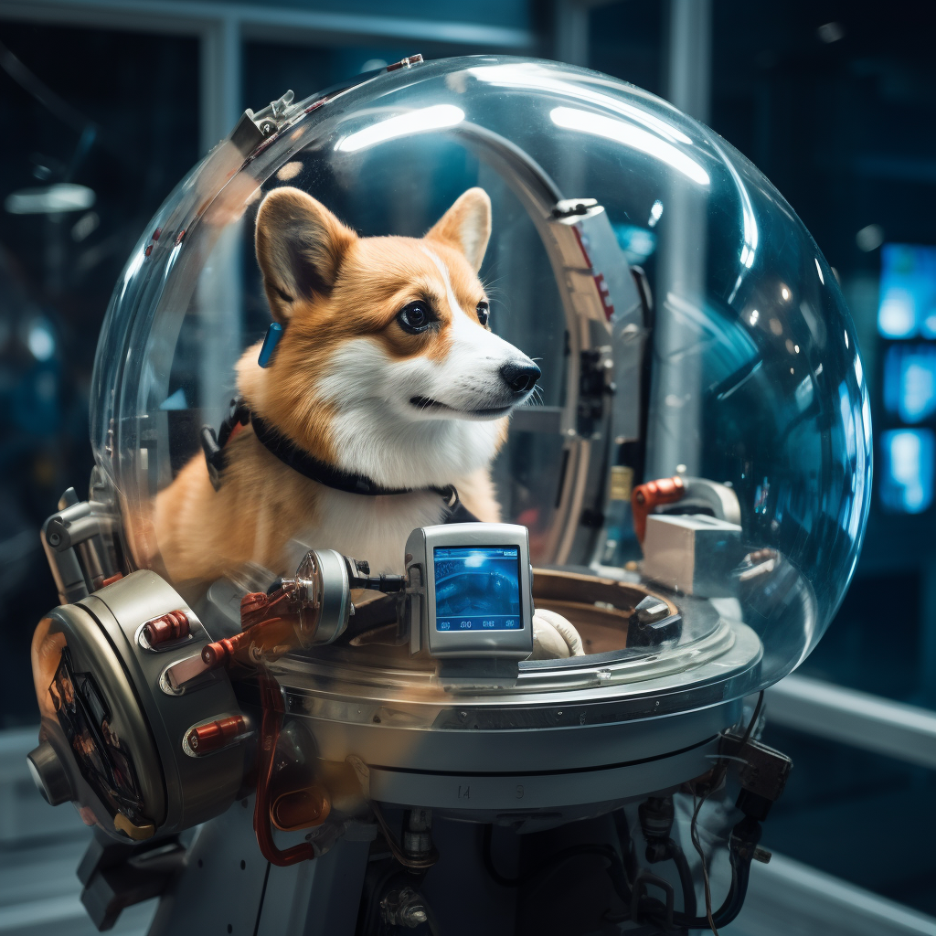 Corgi in Teleportation Machine Going to LAX