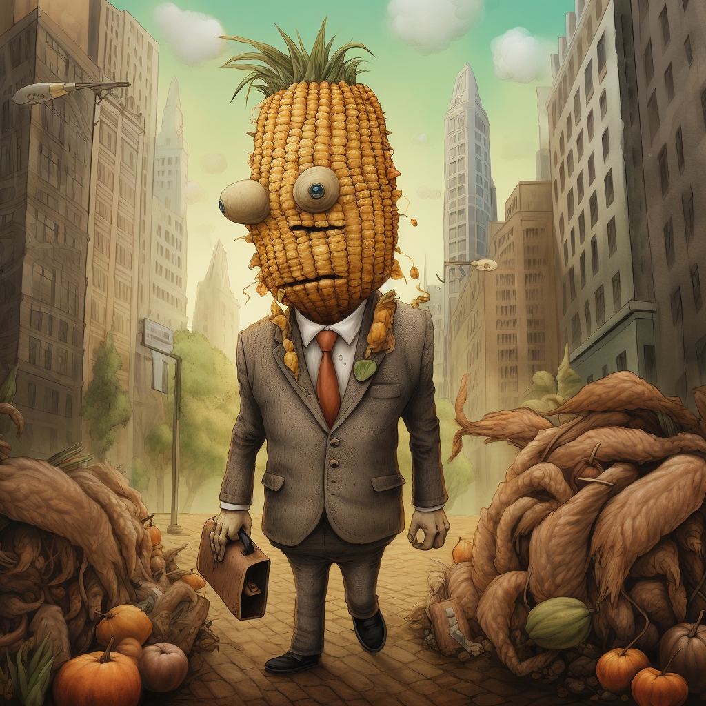 Cartoon Cornman with Cornhusk Suit