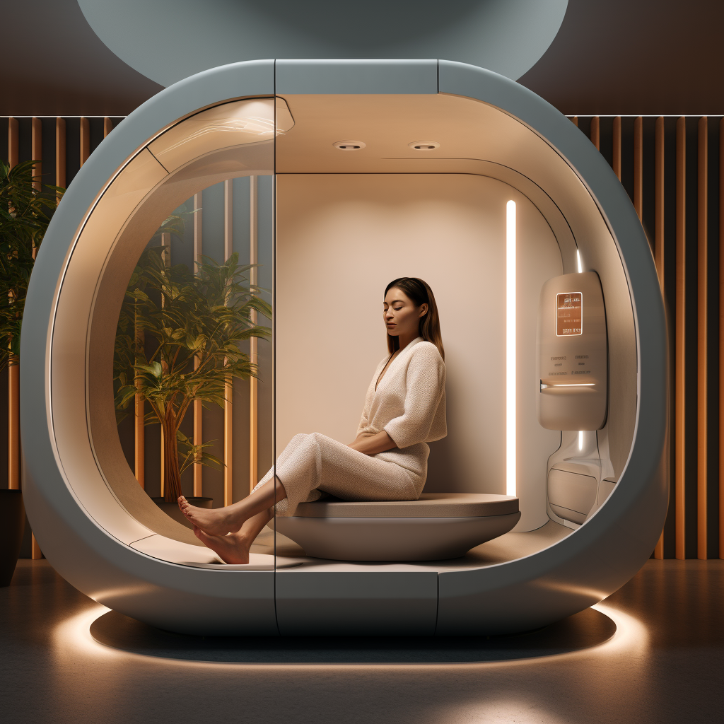 Corporate wellness meditation pod for relaxation and rejuvenation.