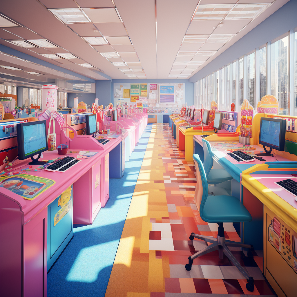 Colorful Candyland-style Corporate Cubicles