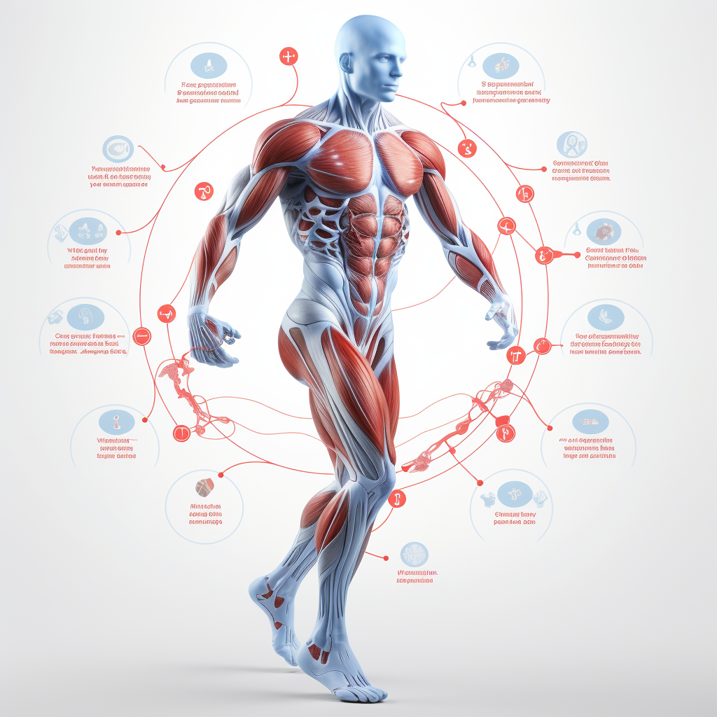 Strong human body surrounded by metabolic pathways