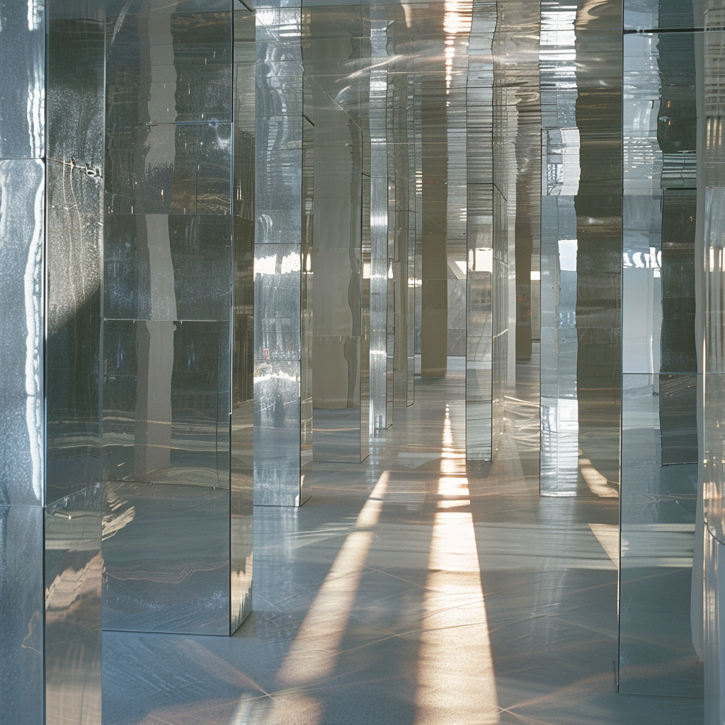 Hallway filled with reflective mirrors