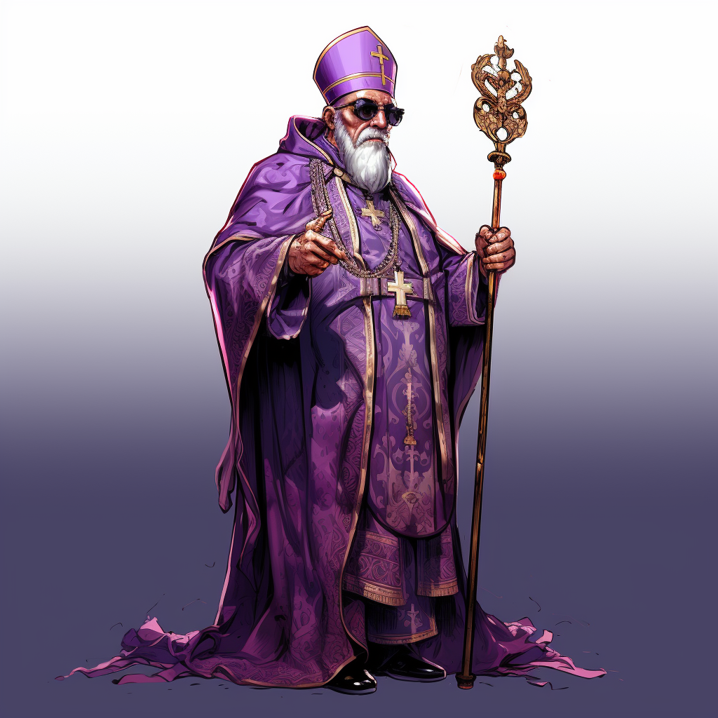 Corrupt evil archbishop in purple clothes