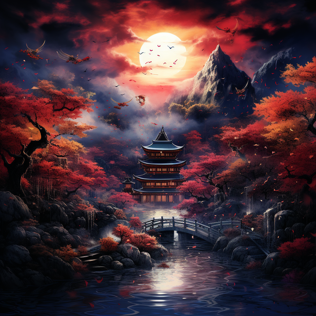 Cosmic canvas art Japanese landscape 4K