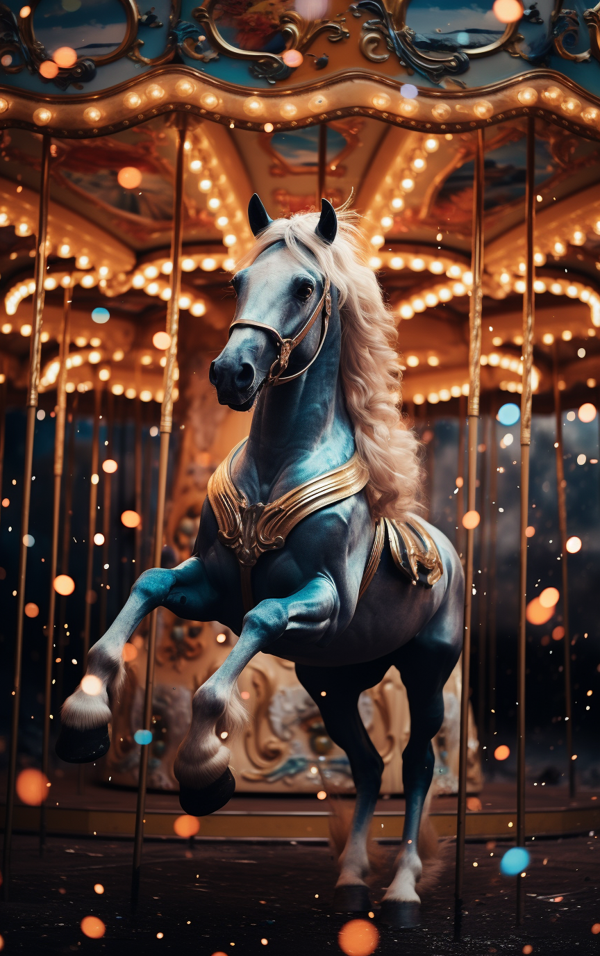 Ethereal horse on cosmic carousel