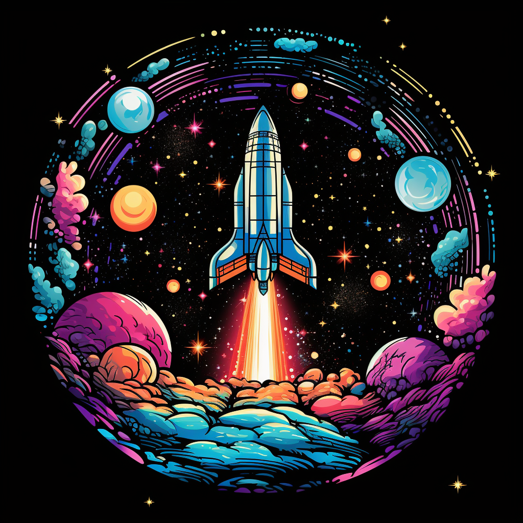 Cosmic galaxy with retro spaceship