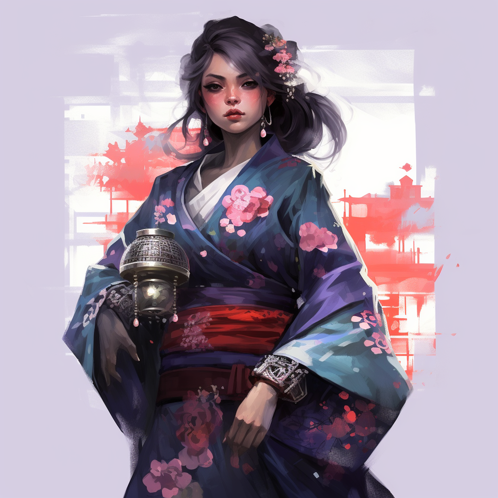 Beautiful Japanese woman in cosmic kimono