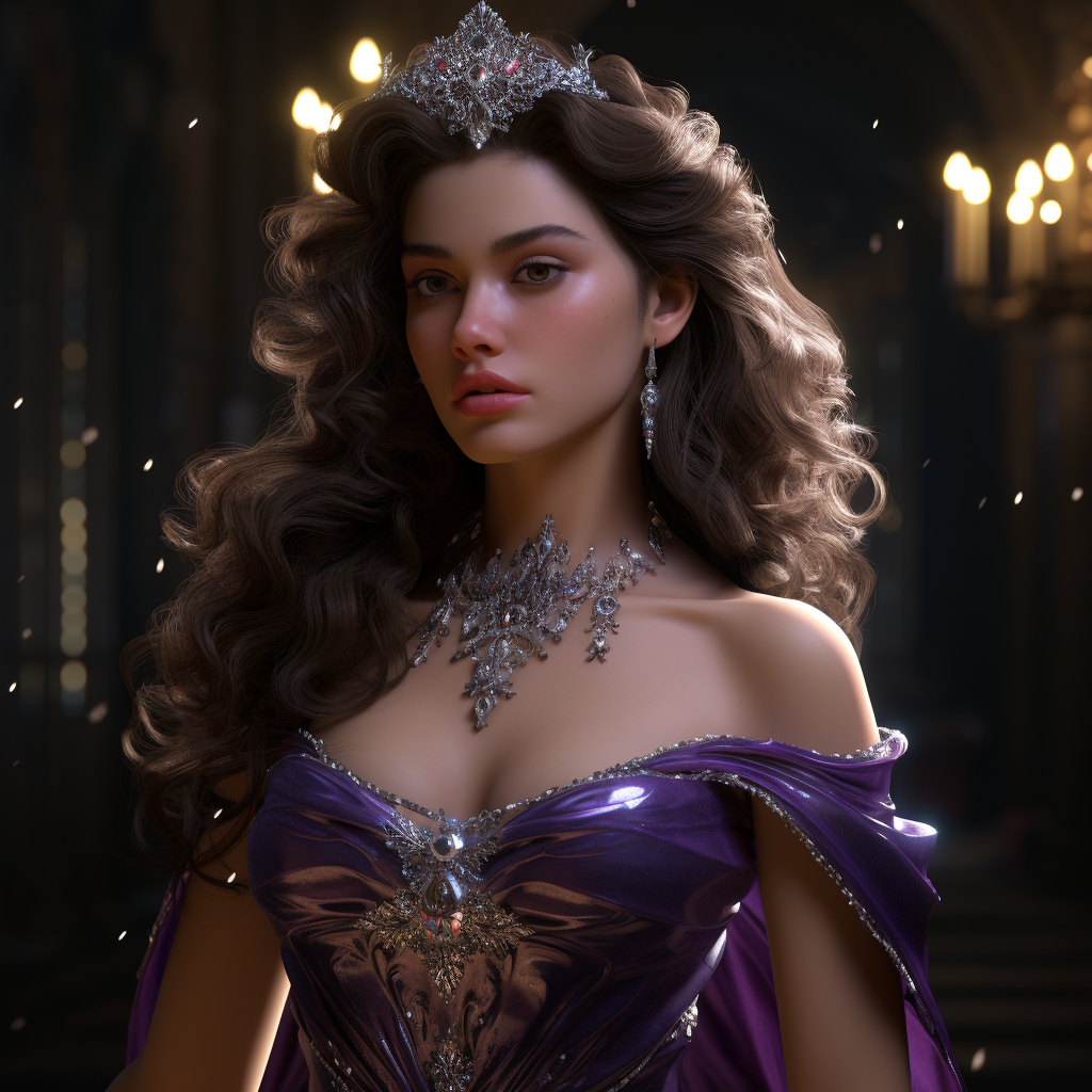 Female model in purple gown with celestial crown