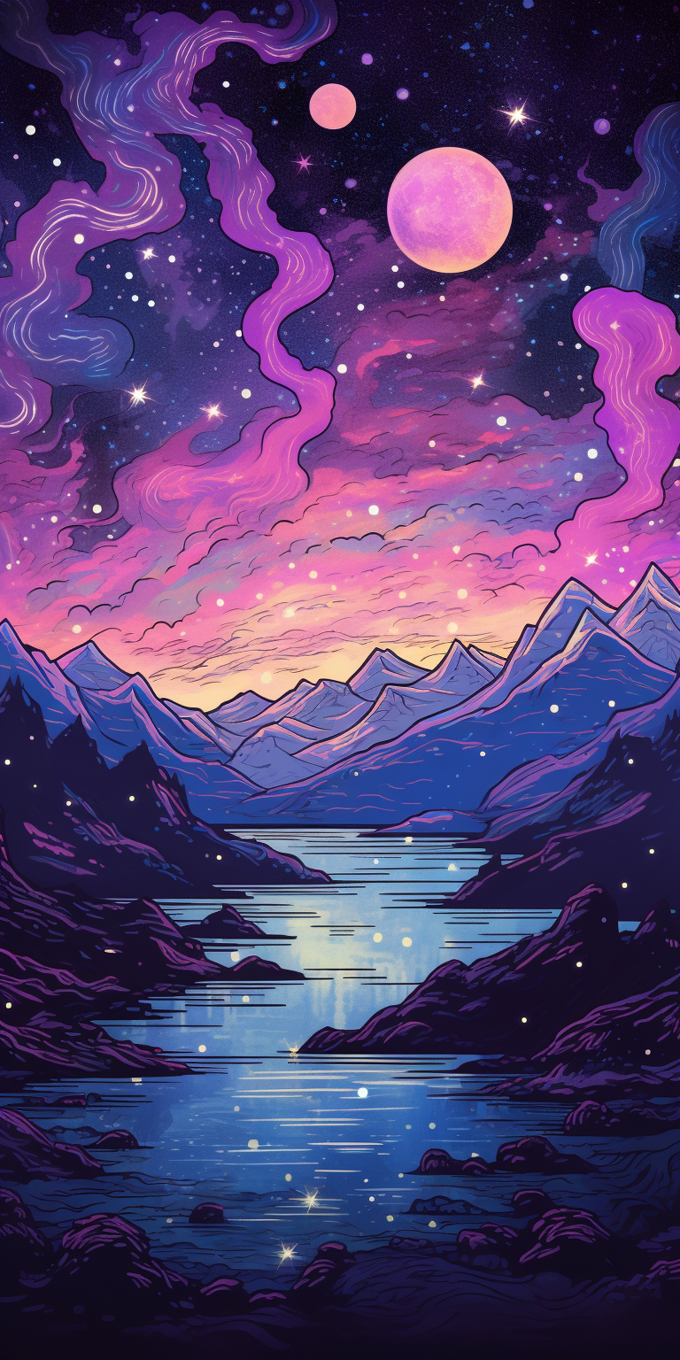 Purple Mountain Evening Sky Illustration