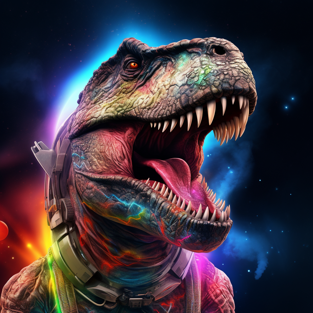 Mystical Cosmic T-Rex Astronaut in Nebula Space