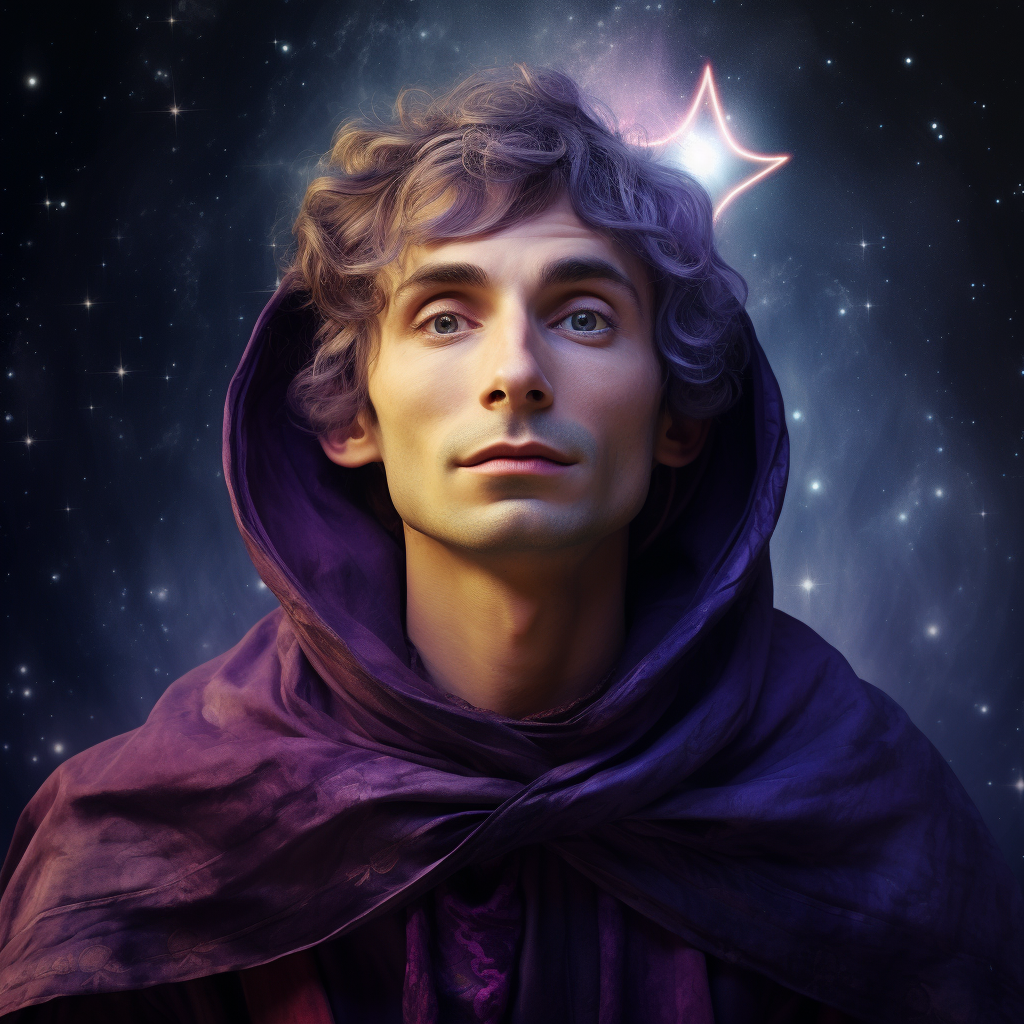 Mysterious cosmic elf with purple robes