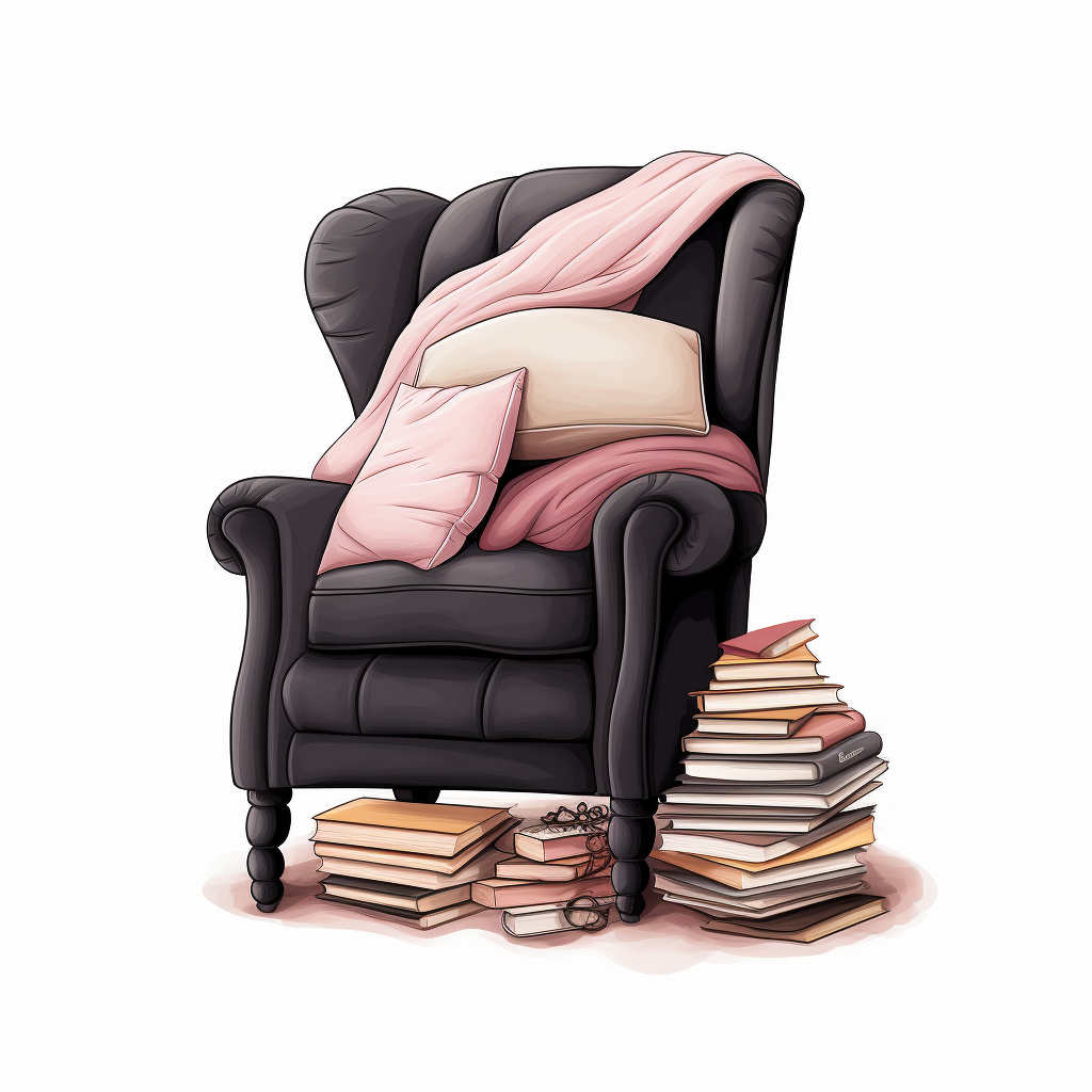 Cosy chair with books illustration