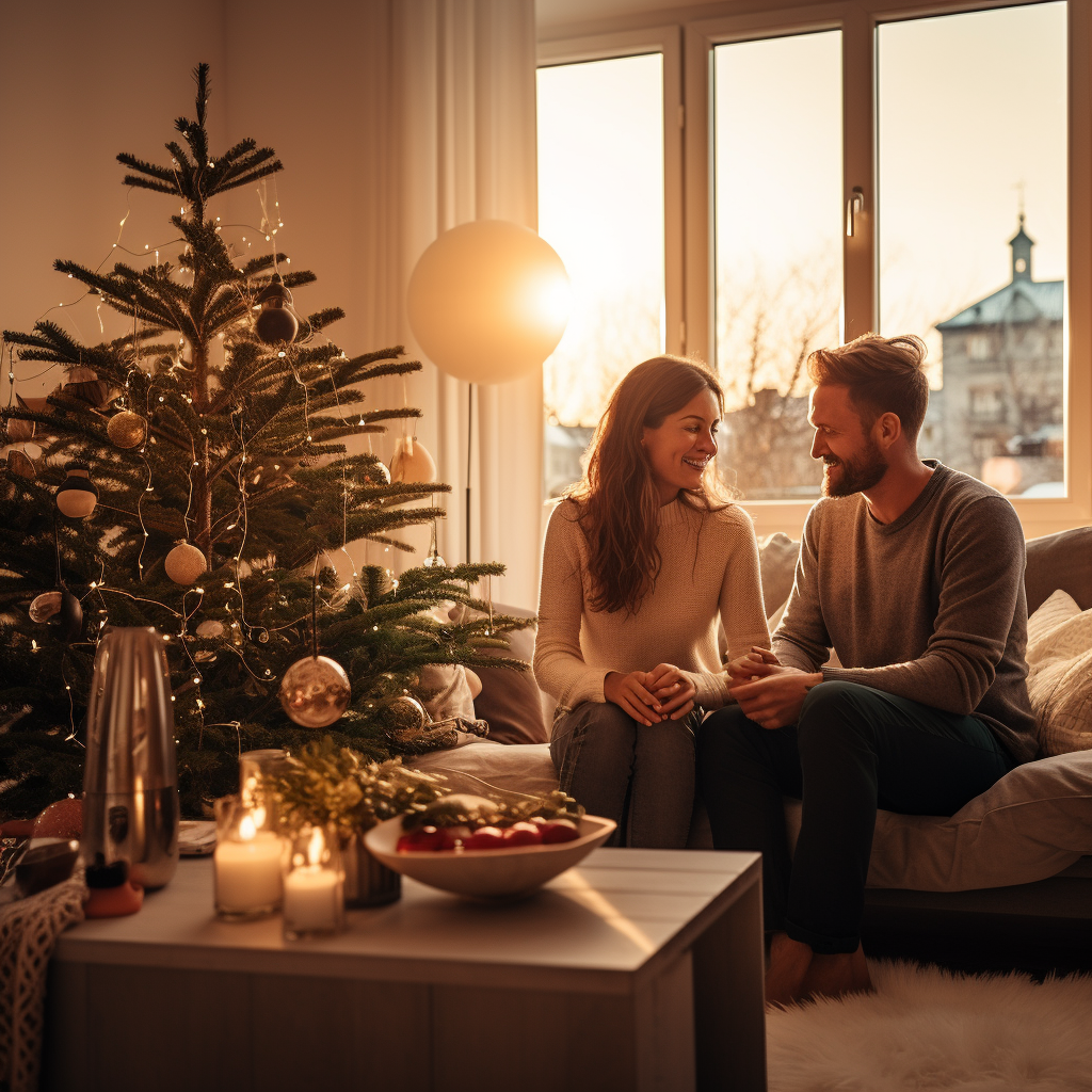 Beautiful Christmas living room with couple