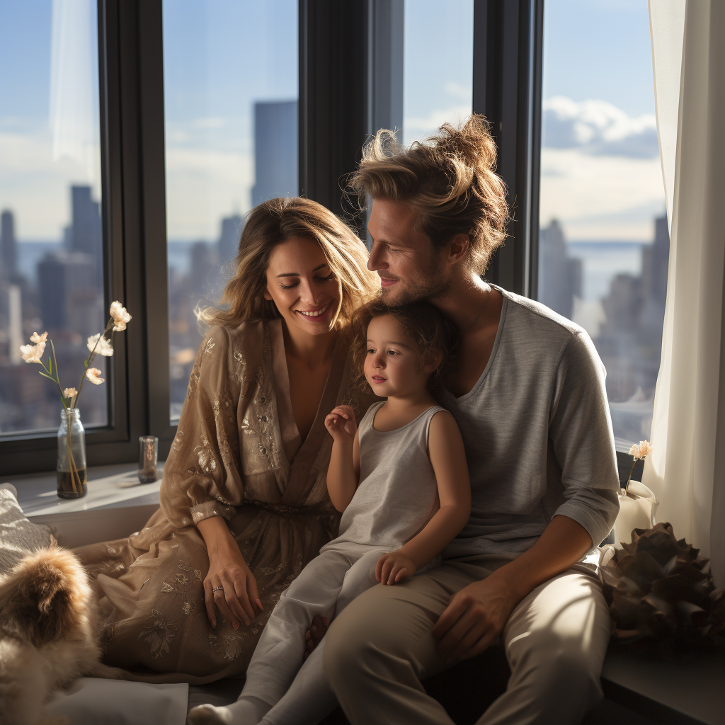 Family enjoying cozy living room together