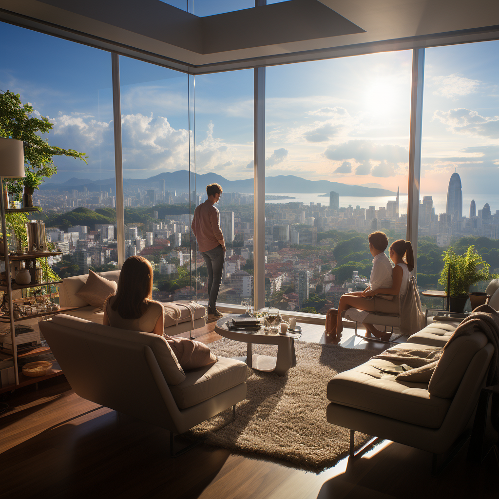 Family enjoying cosy living room in Panama City