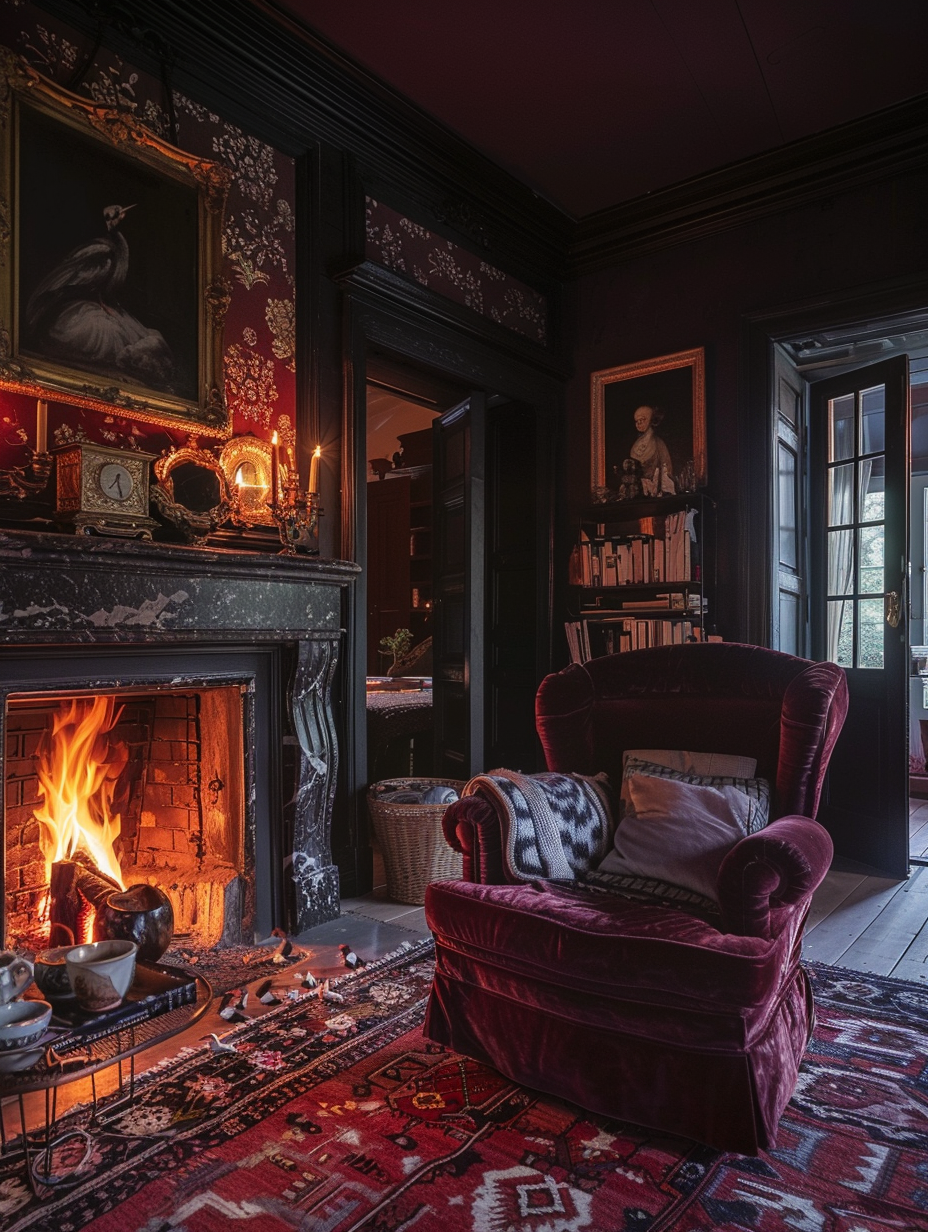 Cozy room with fireplace and armchair