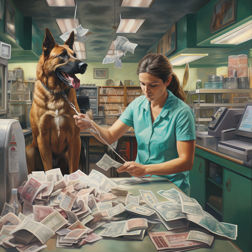 Person counting money in a veterinary store