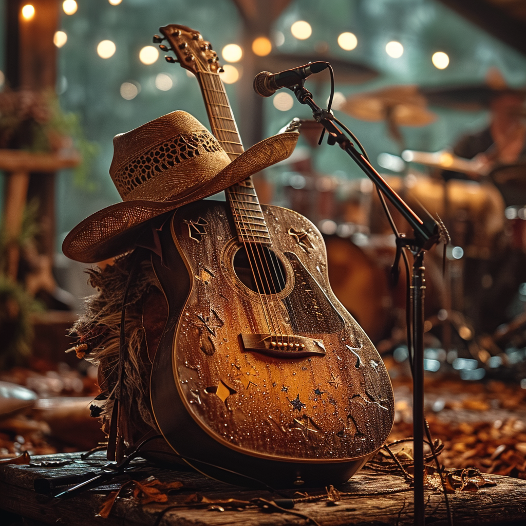 Country Music Guitar Cowboy Hat Stage Microphone