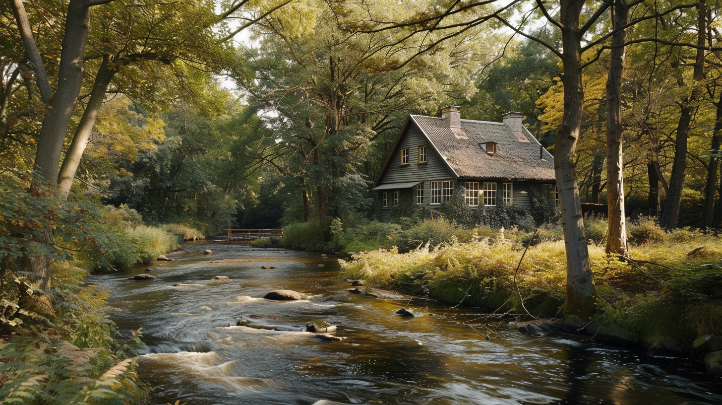 Countryside Forest Mill near River in Denmark