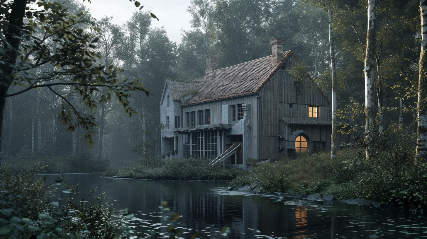 Classic Countryside Forest Mill near River in Denmark