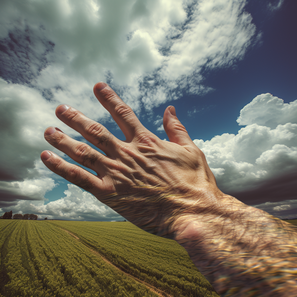 Vibrant Hand Palm in Countryside