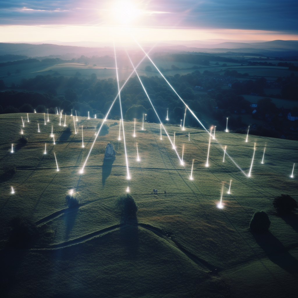 Aerial view of English countryside stone network