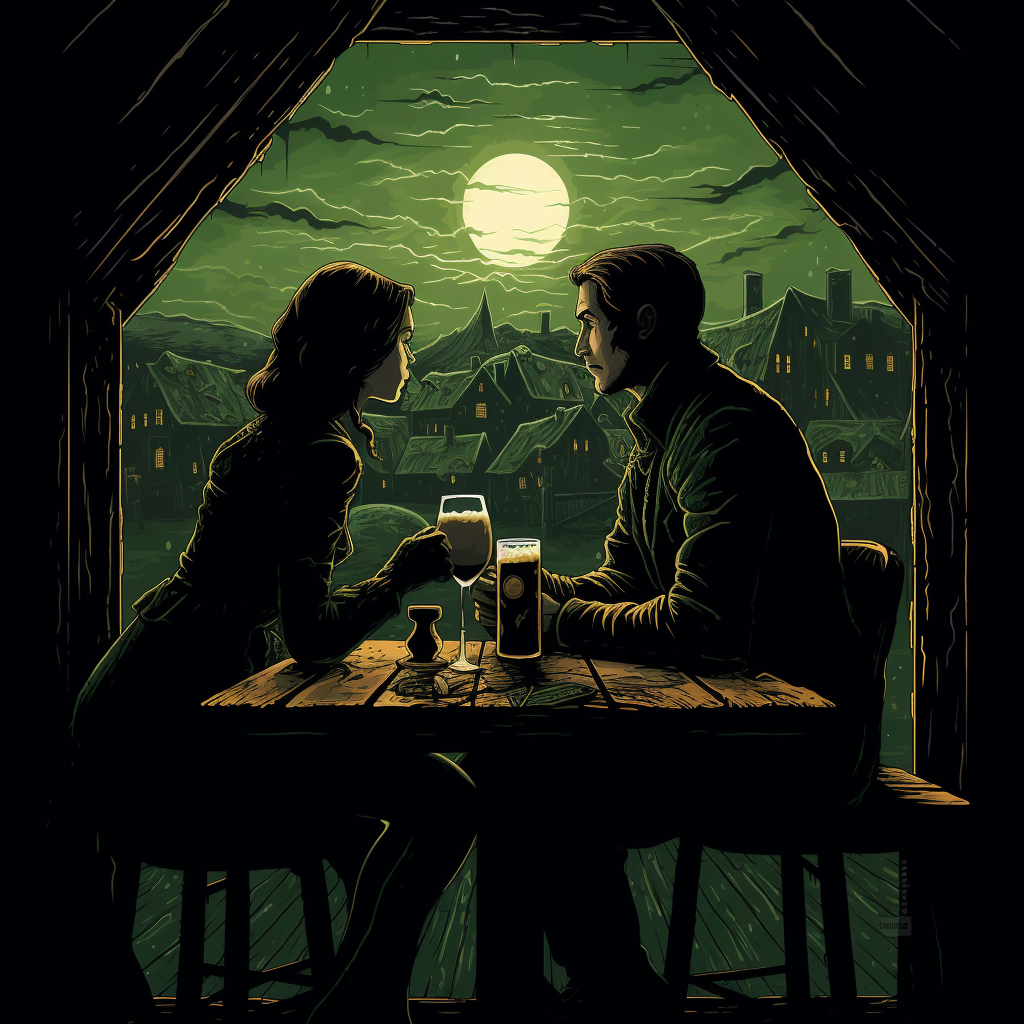 Couple enjoying beer in Lovecraftian fashion