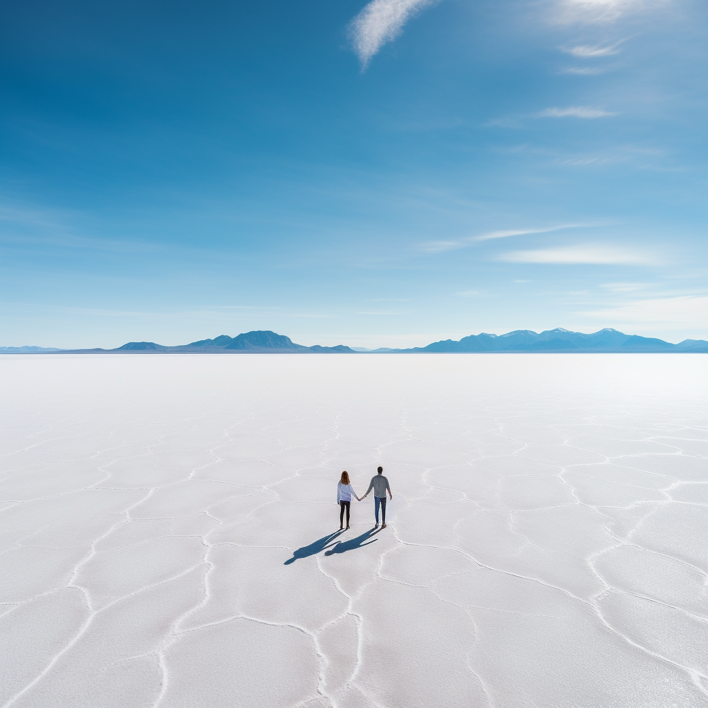 Romantic couple at Bonneville Salt Flats