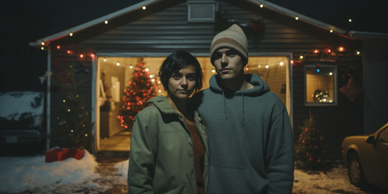 Couple in Christmas Night Garage