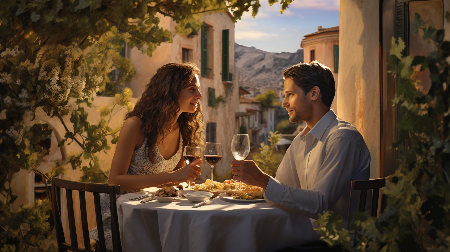 Couple enjoying outdoor dining in Italy