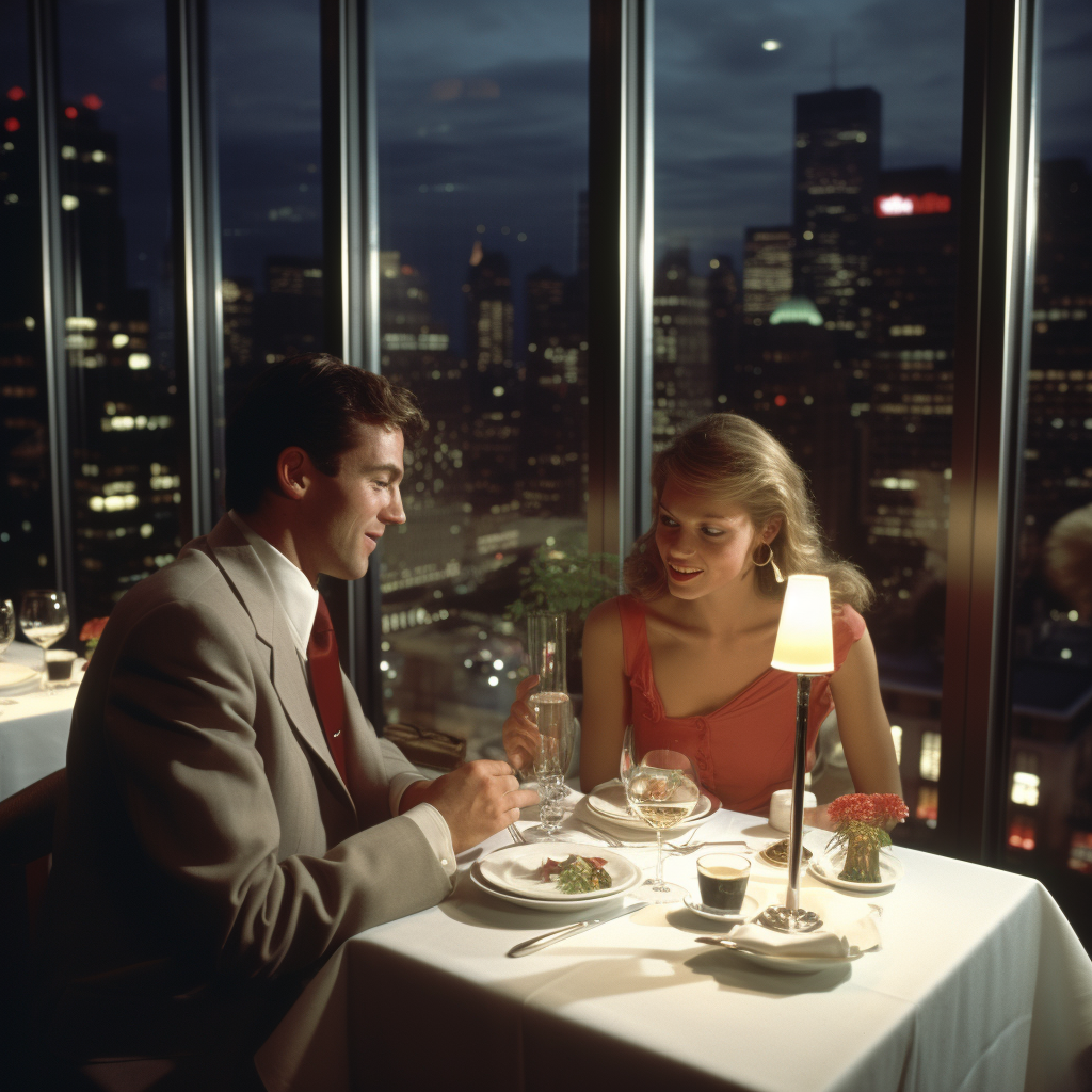 Couple enjoying romantic dinner in high-end NYC restaurant