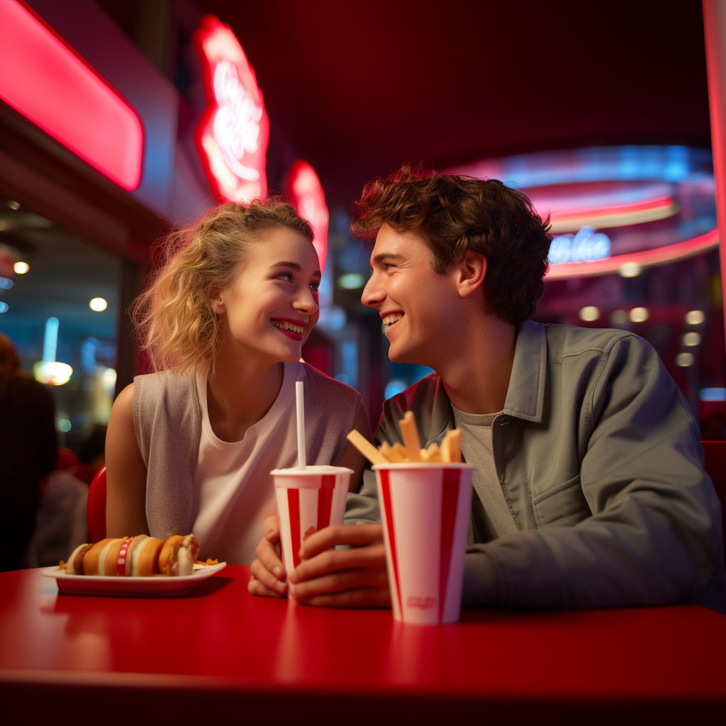 Couple enjoying French fries together