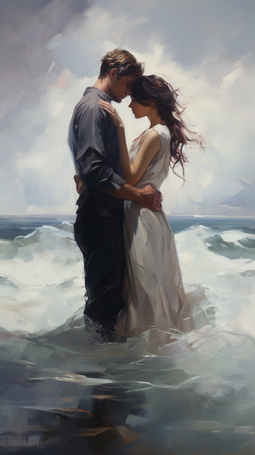 Strong Couple Facing Stormy Sea Together