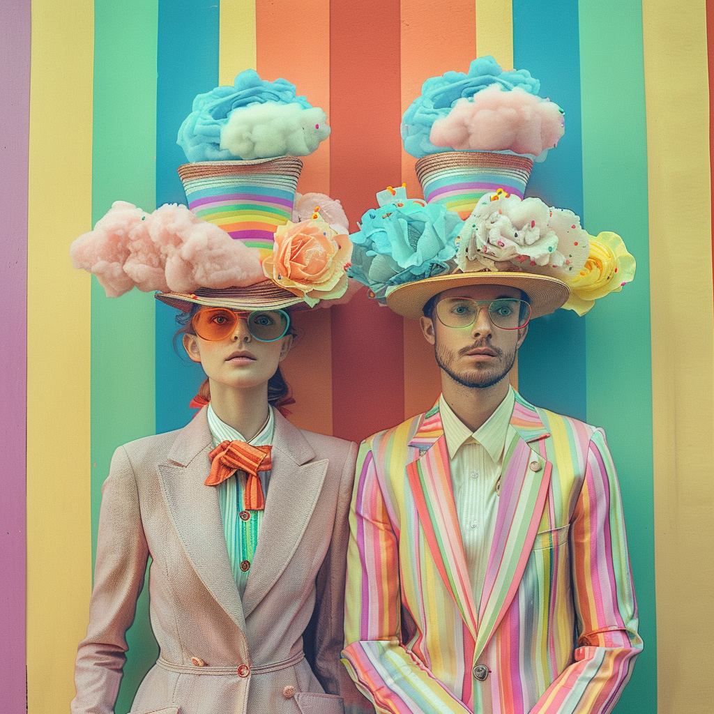 Couple Hats Rainbow Clouds Fantasy