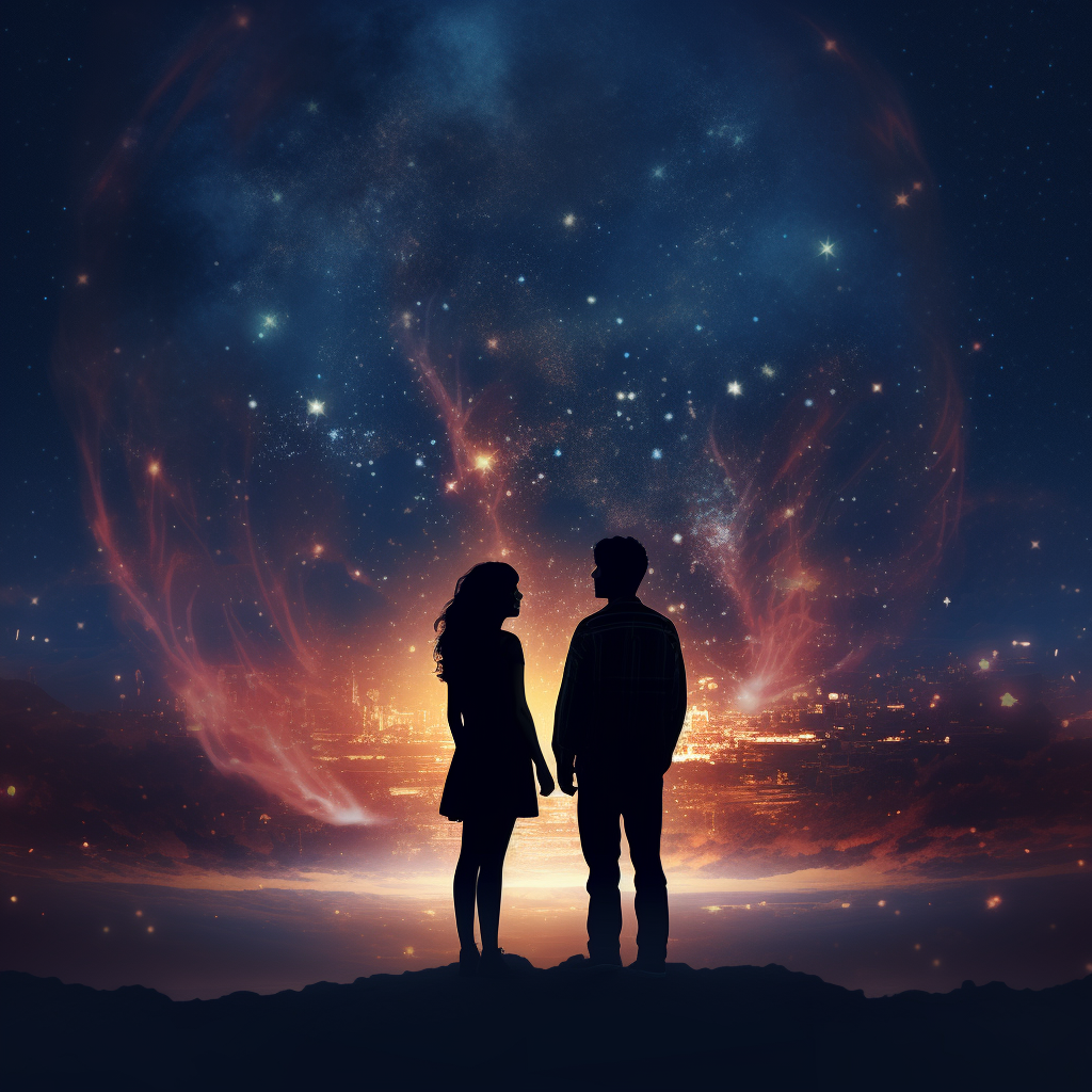 Silhouette of a couple looking out into space