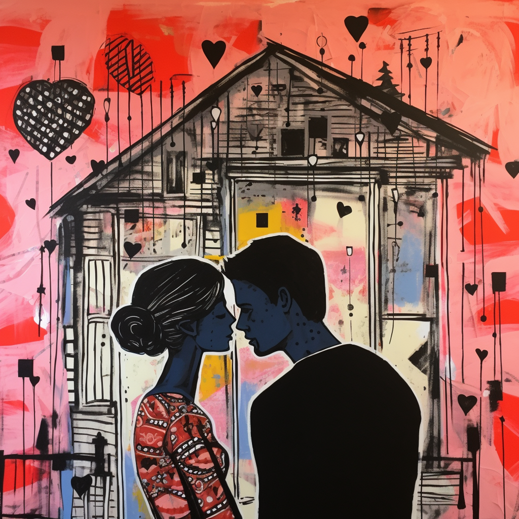 Couple kissing in vibrant pop art style